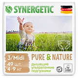 Подгузники детские "Pure&Nature", дышащие, размер 3/midi, 4-9 кг Synergetic | интернет-магазин натуральных товаров 4fresh.ru - фото 1